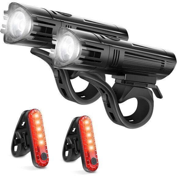 Ultra Bright USB Rechargeable Bike Light Set Powerful Bicycle Front Headlight a